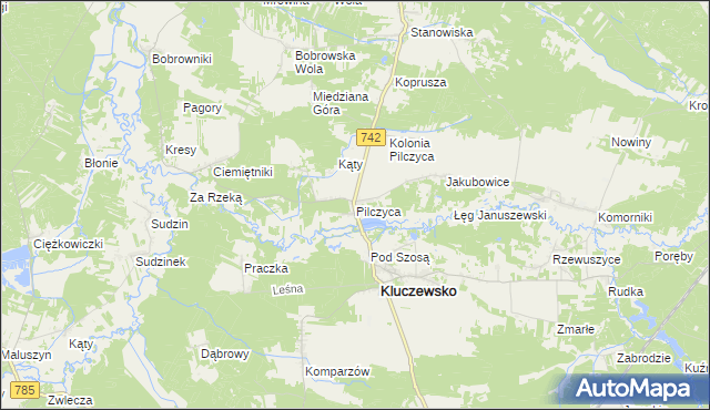 mapa Pilczyca gmina Kluczewsko, Pilczyca gmina Kluczewsko na mapie Targeo