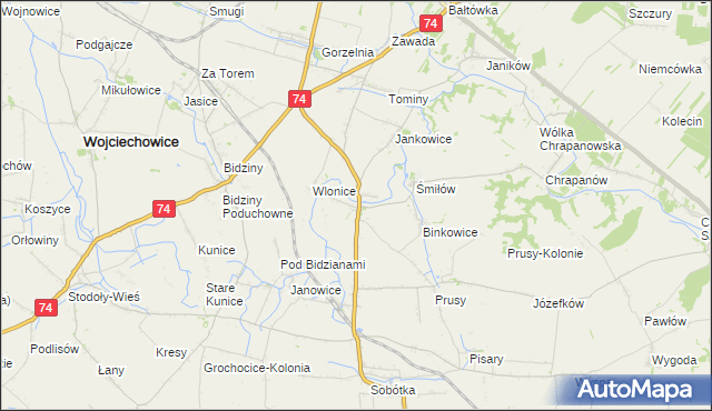 mapa Przybysławice gmina Ożarów, Przybysławice gmina Ożarów na mapie Targeo