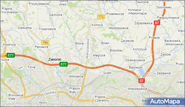 mapa Węgrzce gmina Zielonki, Węgrzce gmina Zielonki na mapie Targeo