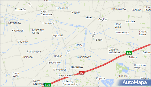 mapa Osiny gmina Baranów, Osiny gmina Baranów na mapie Targeo