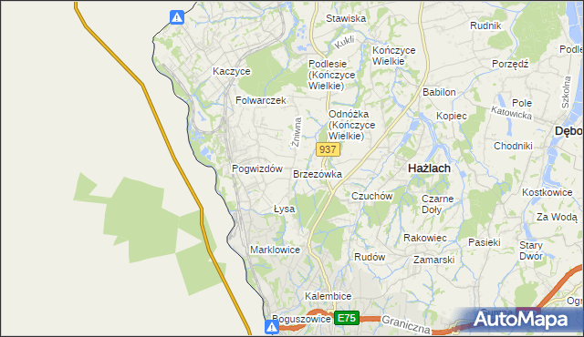 mapa Brzezówka gmina Hażlach, Brzezówka gmina Hażlach na mapie Targeo