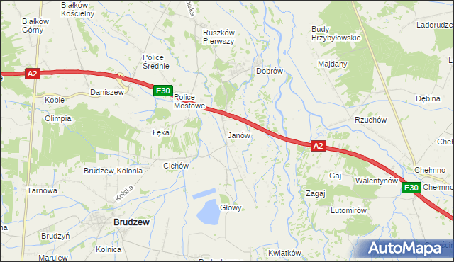 mapa Janów gmina Brudzew, Janów gmina Brudzew na mapie Targeo