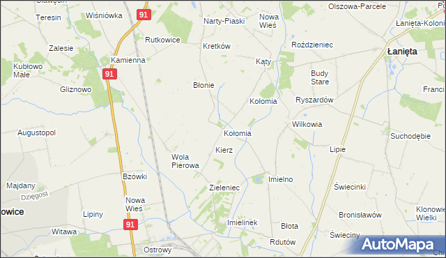 mapa Kołomia gmina Nowe Ostrowy, Kołomia gmina Nowe Ostrowy na mapie Targeo