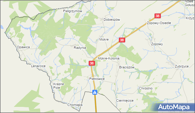 mapa Mokre-Kolonia, Mokre-Kolonia na mapie Targeo