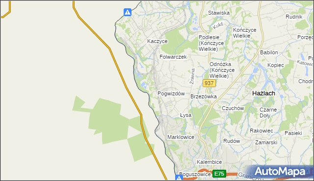 mapa Pogwizdów gmina Hażlach, Pogwizdów gmina Hażlach na mapie Targeo