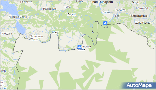 mapa Sromowce Niżne, Sromowce Niżne na mapie Targeo