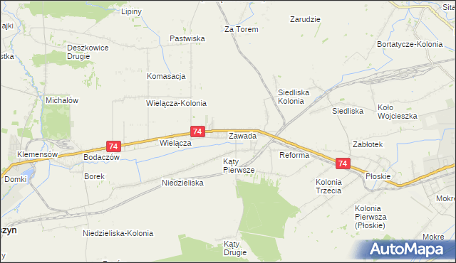 mapa Zawada gmina Zamość, Zawada gmina Zamość na mapie Targeo