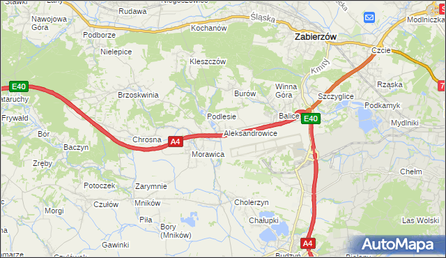 mapa Aleksandrowice gmina Zabierzów, Aleksandrowice gmina Zabierzów na mapie Targeo