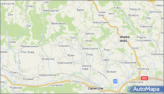 mapa Bolechowice gmina Zabierzów, Bolechowice gmina Zabierzów na mapie Targeo