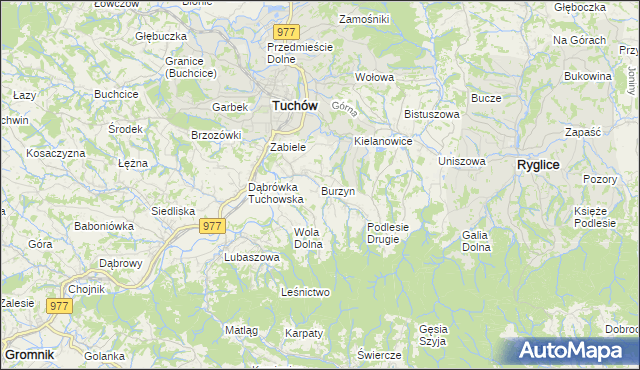 mapa Burzyn gmina Tuchów, Burzyn gmina Tuchów na mapie Targeo