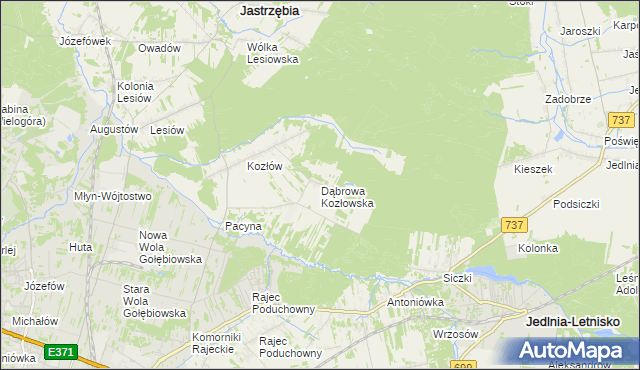 mapa Dąbrowa Kozłowska, Dąbrowa Kozłowska na mapie Targeo