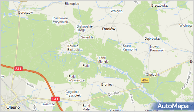 mapa Diabli Młynek, Diabli Młynek na mapie Targeo