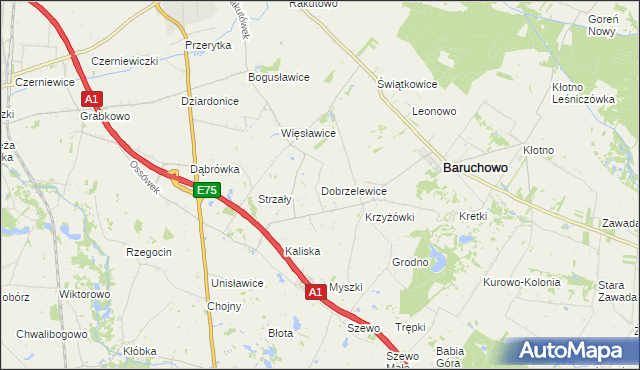 mapa Dobrzelewice, Dobrzelewice na mapie Targeo