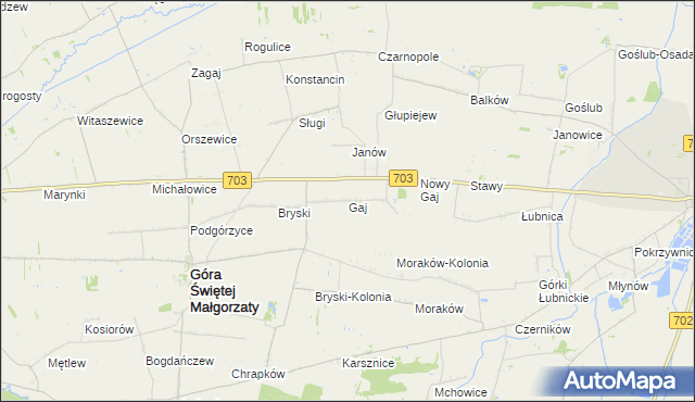 mapa Gaj gmina Góra Świętej Małgorzaty, Gaj gmina Góra Świętej Małgorzaty na mapie Targeo