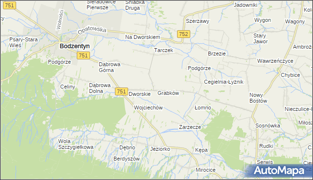 mapa Grabków gmina Pawłów, Grabków gmina Pawłów na mapie Targeo