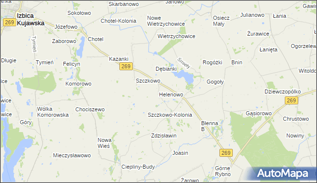 mapa Helenowo gmina Izbica Kujawska, Helenowo gmina Izbica Kujawska na mapie Targeo