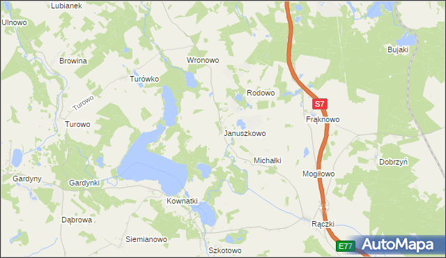 mapa Januszkowo gmina Kozłowo, Januszkowo gmina Kozłowo na mapie Targeo