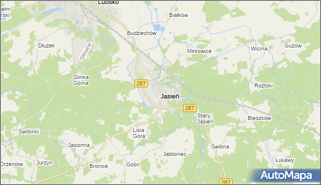 mapa Jasień powiat żarski, Jasień powiat żarski na mapie Targeo