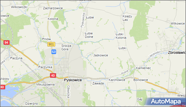 mapa Jaśkowice gmina Zbrosławice, Jaśkowice gmina Zbrosławice na mapie Targeo