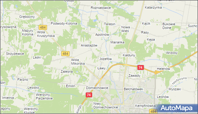 mapa Józefów gmina Bełchatów, Józefów gmina Bełchatów na mapie Targeo