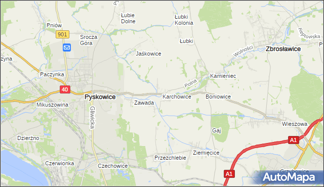 mapa Karchowice, Karchowice na mapie Targeo