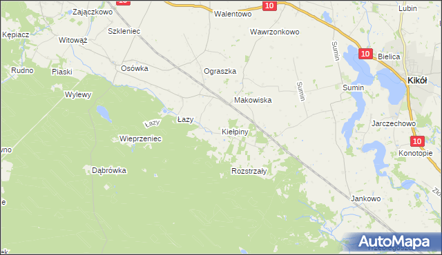 mapa Kiełpiny gmina Czernikowo, Kiełpiny gmina Czernikowo na mapie Targeo