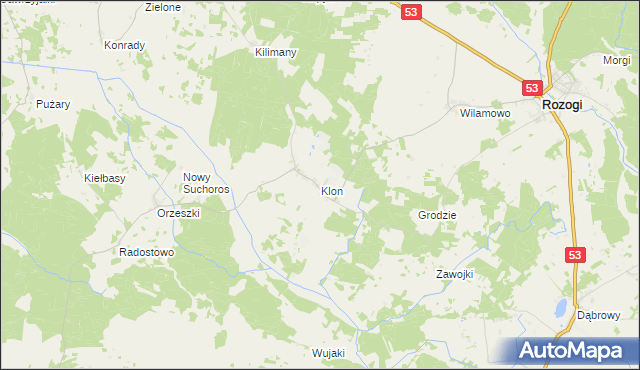 mapa Klon gmina Rozogi, Klon gmina Rozogi na mapie Targeo