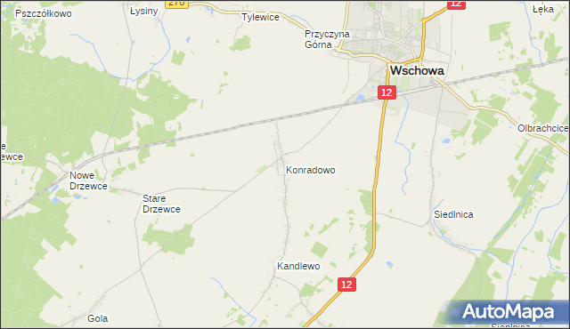 mapa Konradowo gmina Wschowa, Konradowo gmina Wschowa na mapie Targeo