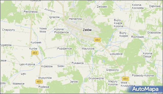 mapa Mauryców gmina Zelów, Mauryców gmina Zelów na mapie Targeo