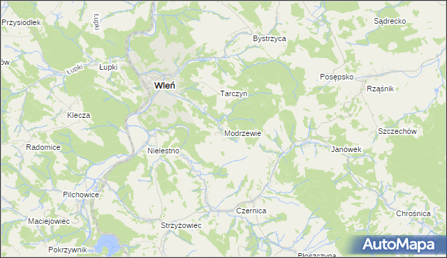 mapa Modrzewie gmina Wleń, Modrzewie gmina Wleń na mapie Targeo