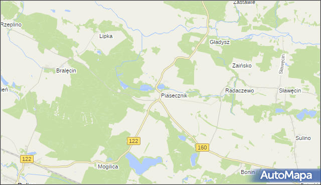 mapa Piasecznik gmina Choszczno, Piasecznik gmina Choszczno na mapie Targeo