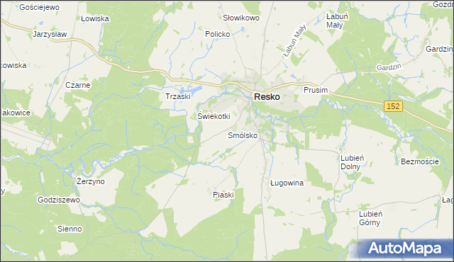 mapa Smólsko gmina Resko, Smólsko gmina Resko na mapie Targeo