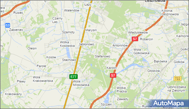 mapa Stefanowo gmina Lesznowola, Stefanowo gmina Lesznowola na mapie Targeo