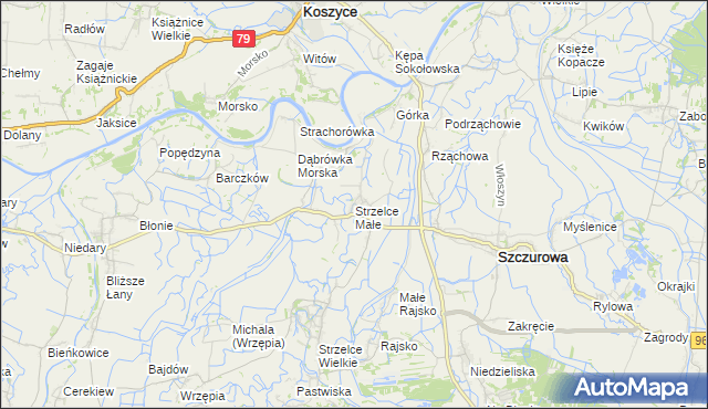 mapa Strzelce Małe gmina Szczurowa, Strzelce Małe gmina Szczurowa na mapie Targeo