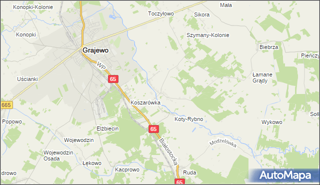 mapa Szymany gmina Grajewo, Szymany gmina Grajewo na mapie Targeo