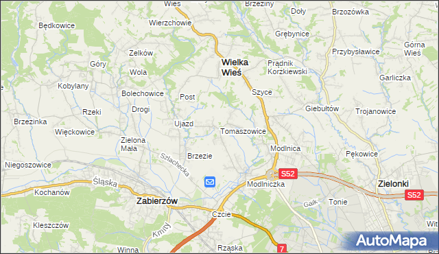 mapa Tomaszowice gmina Wielka Wieś, Tomaszowice gmina Wielka Wieś na mapie Targeo