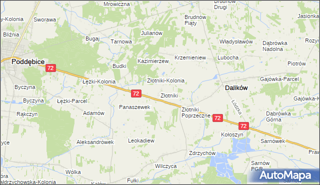 mapa Złotniki gmina Dalików, Złotniki gmina Dalików na mapie Targeo