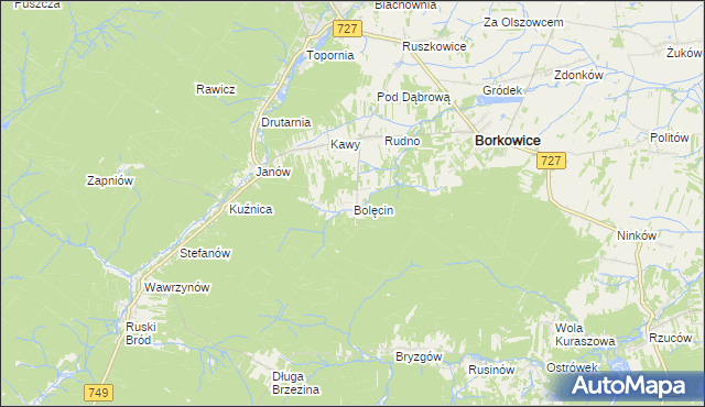 mapa Bolęcin gmina Borkowice, Bolęcin gmina Borkowice na mapie Targeo