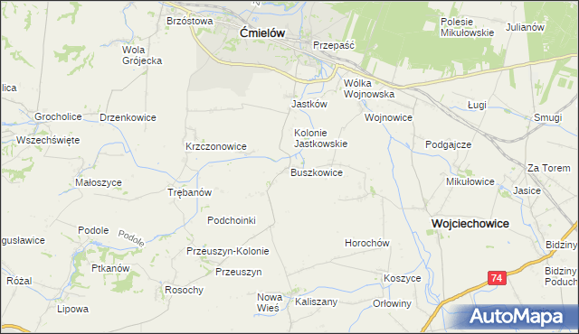 mapa Buszkowice gmina Ćmielów, Buszkowice gmina Ćmielów na mapie Targeo