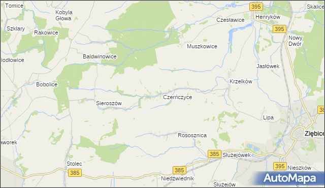 mapa Czerńczyce gmina Ziębice, Czerńczyce gmina Ziębice na mapie Targeo