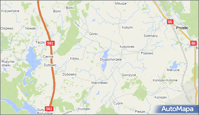 mapa Długochorzele, Długochorzele na mapie Targeo