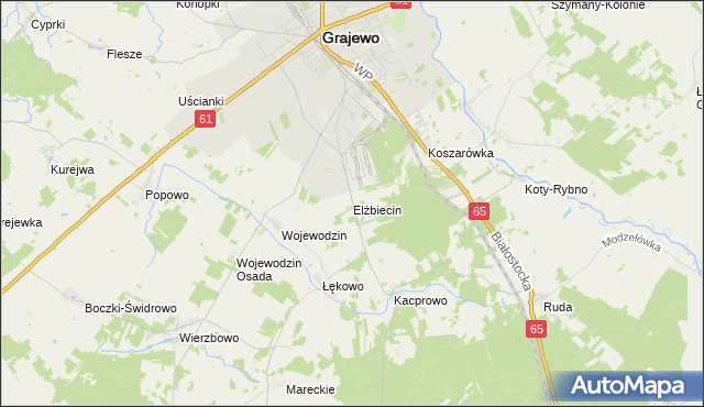 mapa Elżbiecin gmina Grajewo, Elżbiecin gmina Grajewo na mapie Targeo