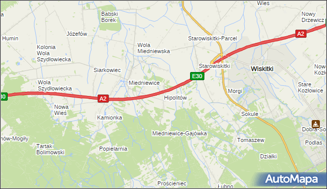 mapa Hipolitów gmina Wiskitki, Hipolitów gmina Wiskitki na mapie Targeo