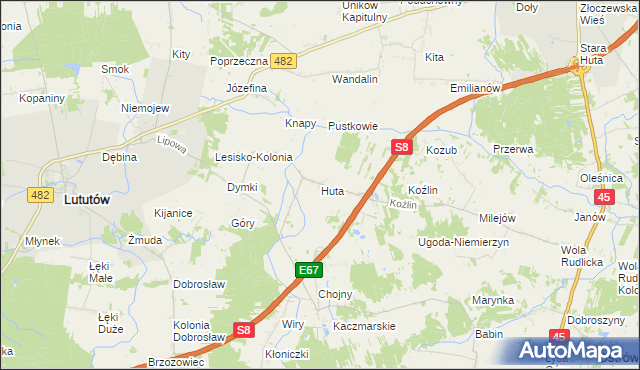 mapa Huta gmina Lututów, Huta gmina Lututów na mapie Targeo