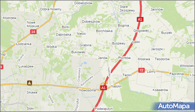 mapa Janów gmina Nowosolna, Janów gmina Nowosolna na mapie Targeo