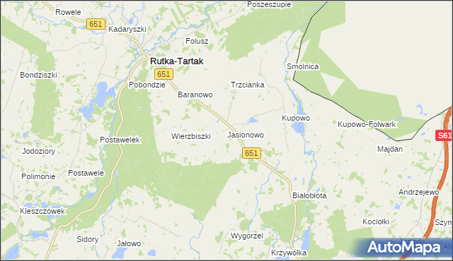 mapa Jasionowo gmina Rutka-Tartak, Jasionowo gmina Rutka-Tartak na mapie Targeo