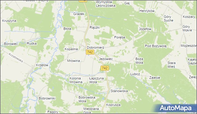 mapa Jeżowiec gmina Kluczewsko, Jeżowiec gmina Kluczewsko na mapie Targeo