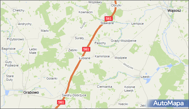 mapa Kamińskie gmina Grabowo, Kamińskie gmina Grabowo na mapie Targeo