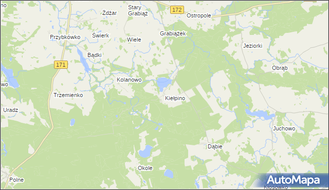 mapa Kiełpino gmina Borne Sulinowo, Kiełpino gmina Borne Sulinowo na mapie Targeo