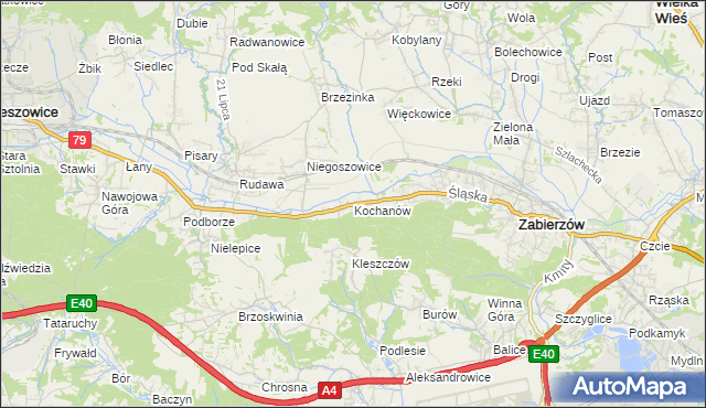 mapa Kochanów gmina Zabierzów, Kochanów gmina Zabierzów na mapie Targeo